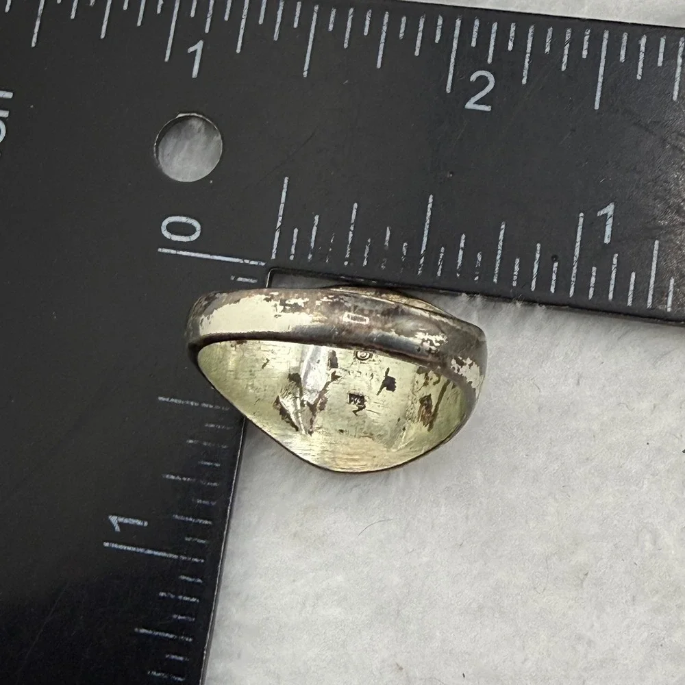 Vintage Abalone Ring Silver Tone Oval Green Blue Signet Sz 10.5 READ